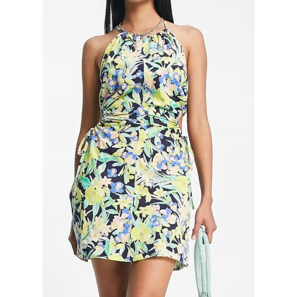 TopShop Floral Poplin Mini Dress with Side Cutouts